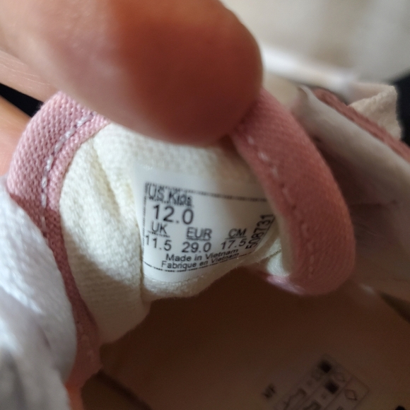NWOT Sneakers. White & light pink. White laces. Kid size 12 US. - Picture 8 of 8
